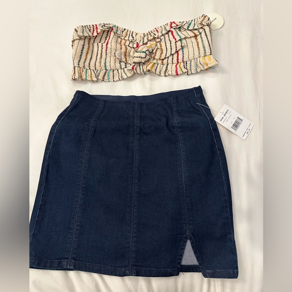 NWT ✨ Free People Femme Fatal dark indigo denim mini skirt - Picture 14 of 14